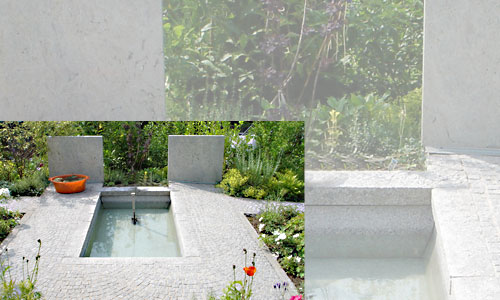 Teich im Garten mit Granitplatten